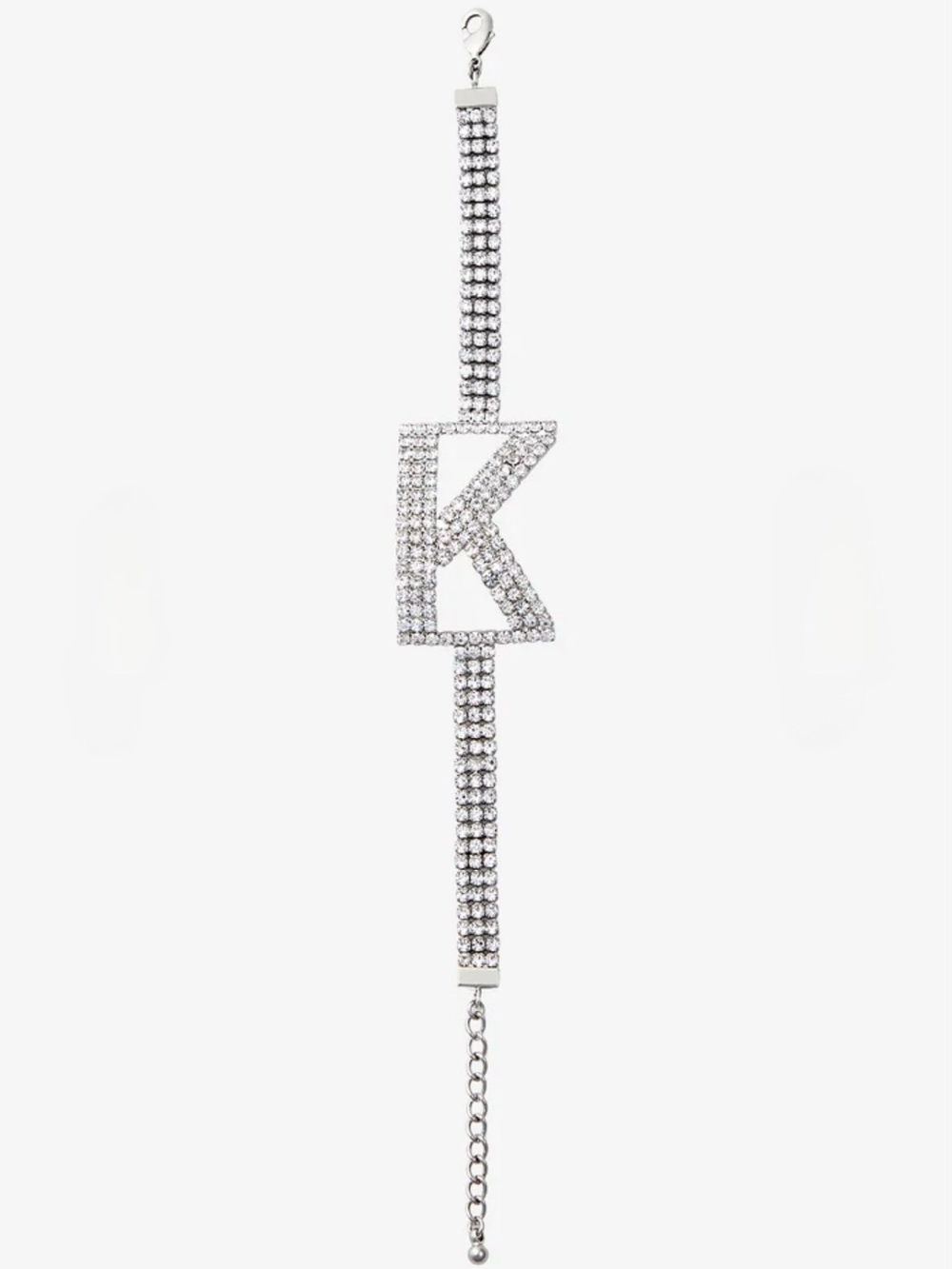 RETROFETE Silver Rhinestone Alphabet Bracelet Letter K Monogram